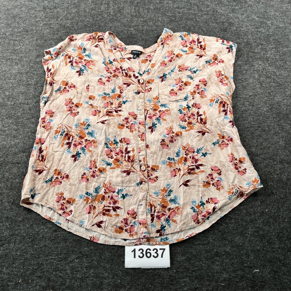Torrid Shirt Womens 0 White Multi Floral Pleated Sleeveless V Neck Button Up